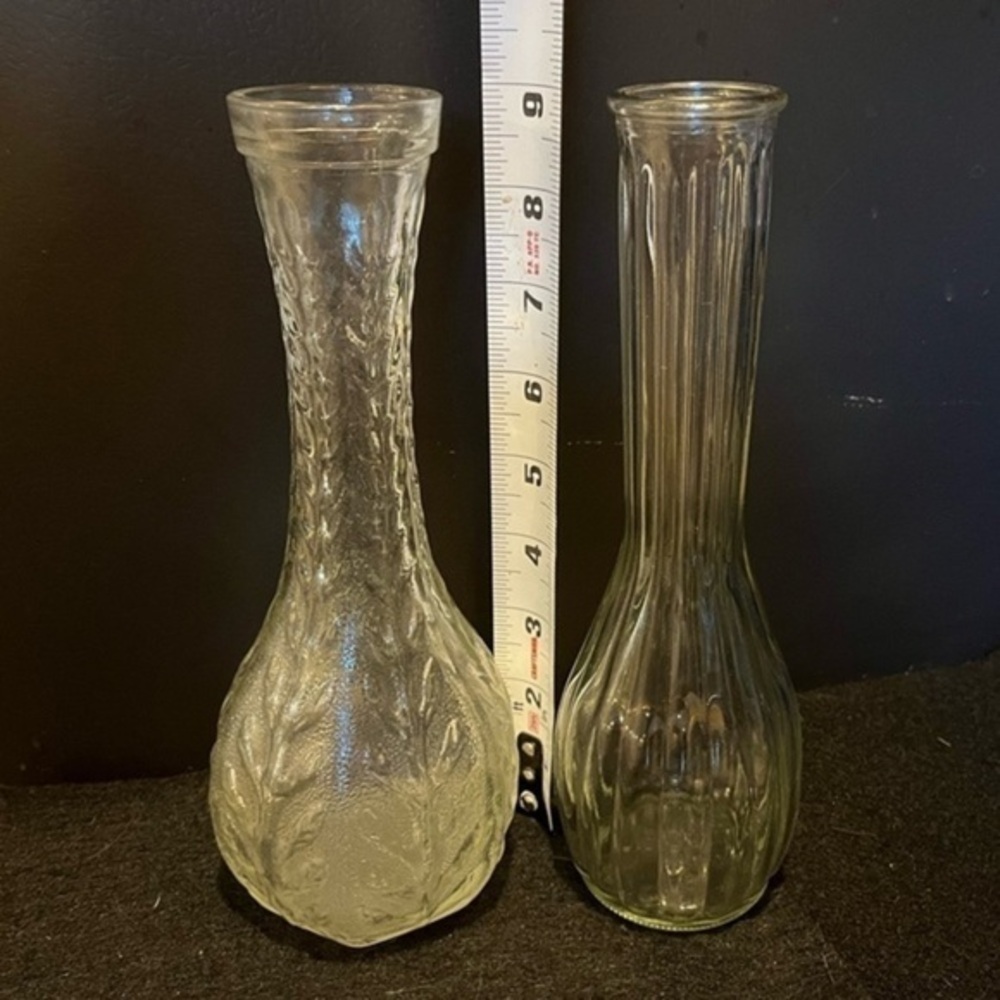 Vintage 9” Bud Vases Clear Glass Set of Two - Picture 2 of 11